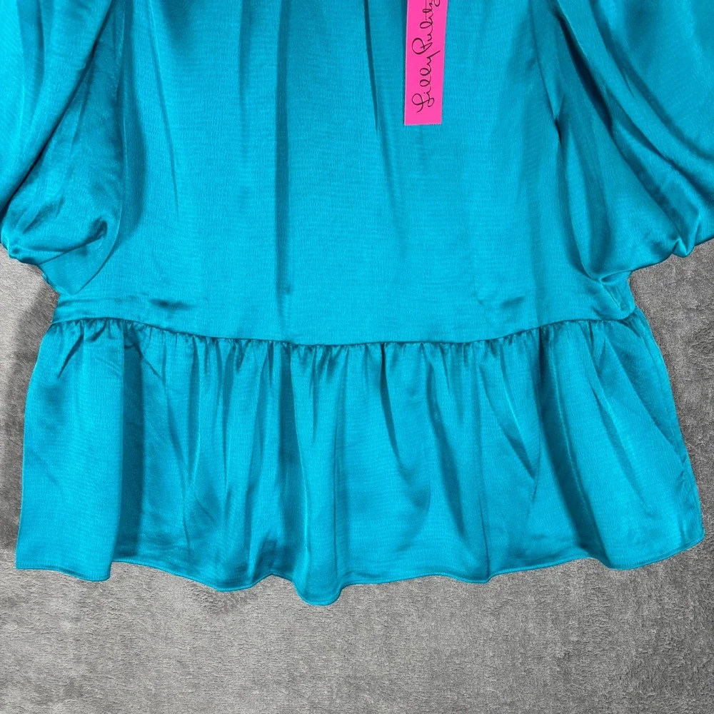 Lilly Pulitzer Blakelynn Elbow Sleeve Peplum Top Blue Rhapsody 013741 Sz 8 NEW